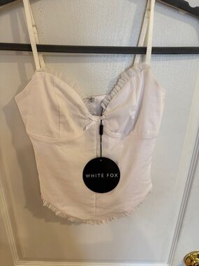 White Fox White Ruffle Trim Bustier Crop Top